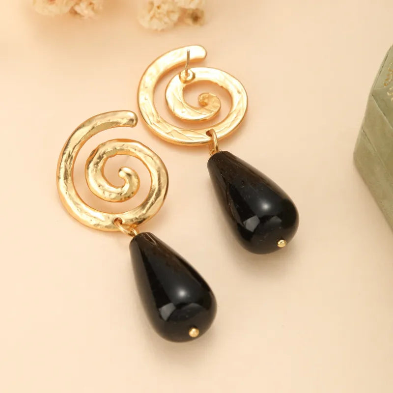 Obsidian Earrings "Eternal Spiral" Gold