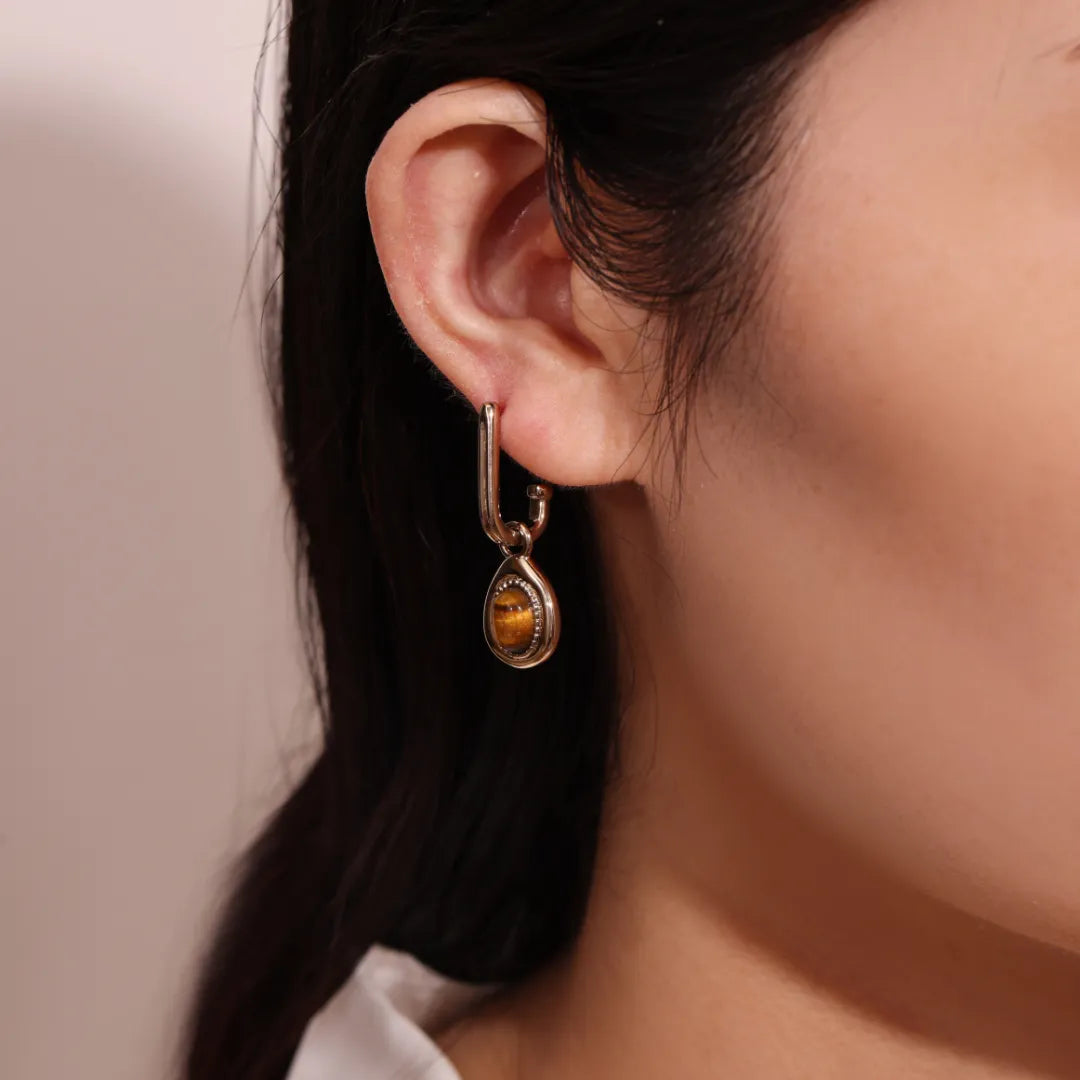 Tiger Eye Earrings "Charming Brown" Gold