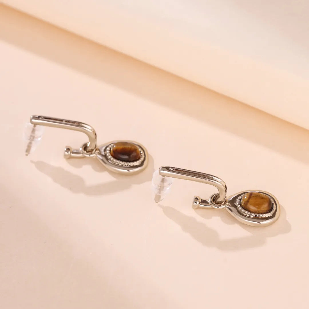 Tiger Eye Earrings "Charming Brown" Gold