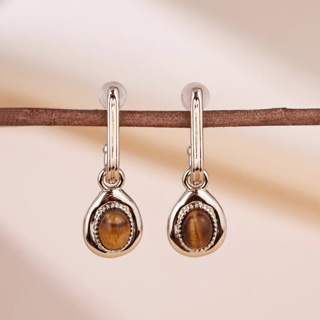 Tiger Eye Earrings "Charming Brown" Gold