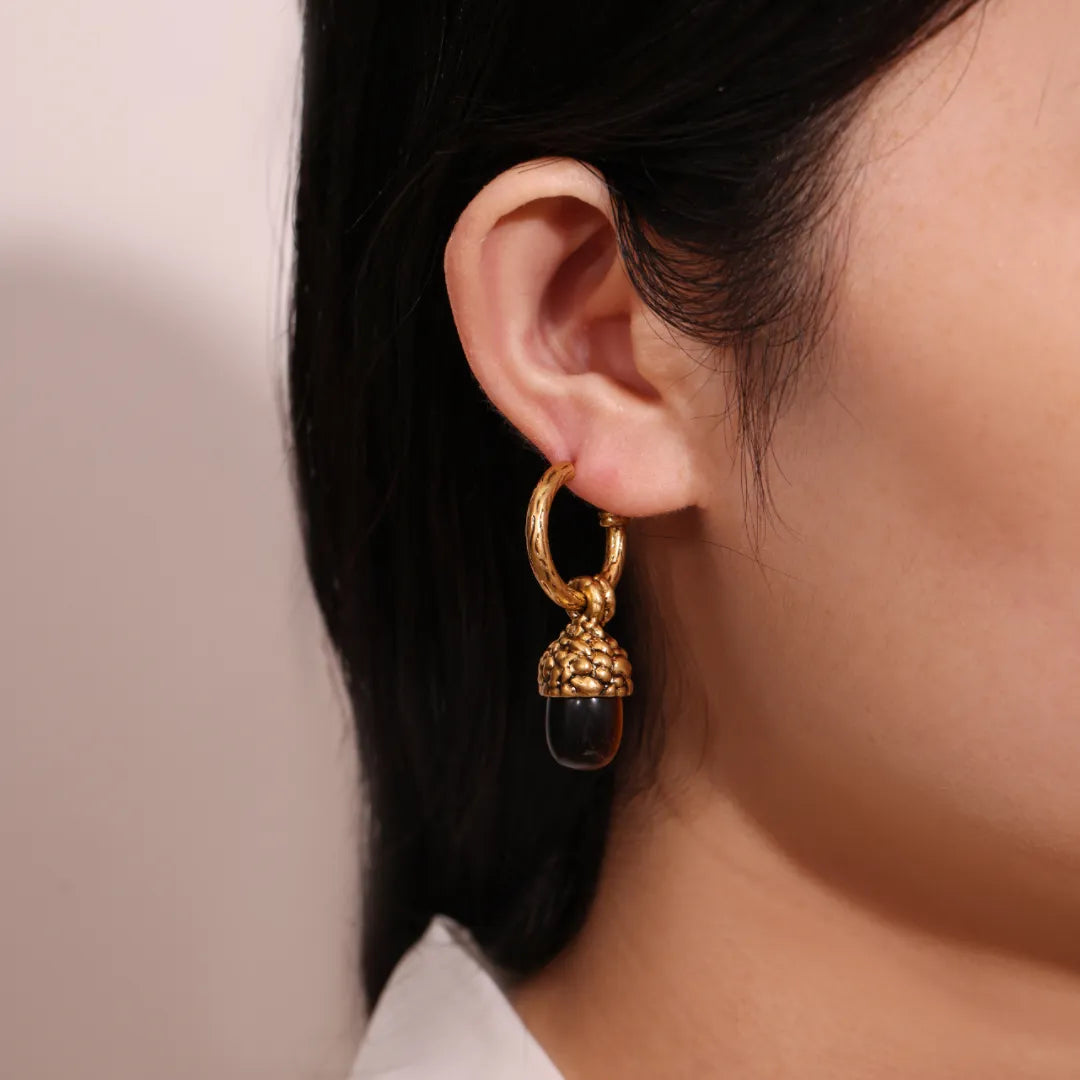 Tiger Eye Earrings "Oak Pearl" Gold