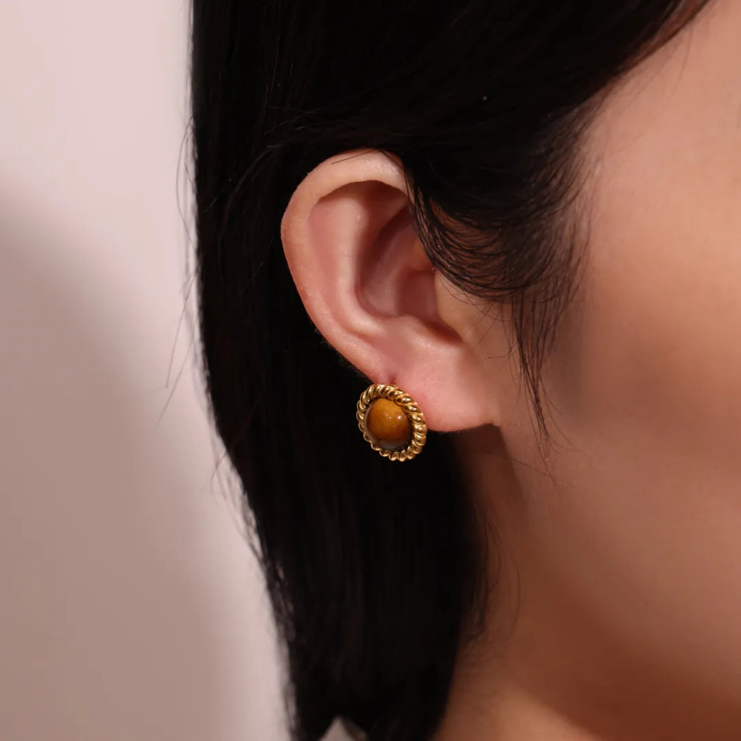 Earrings Tiger Eye "Small Sparkle" Gold Plated Silver