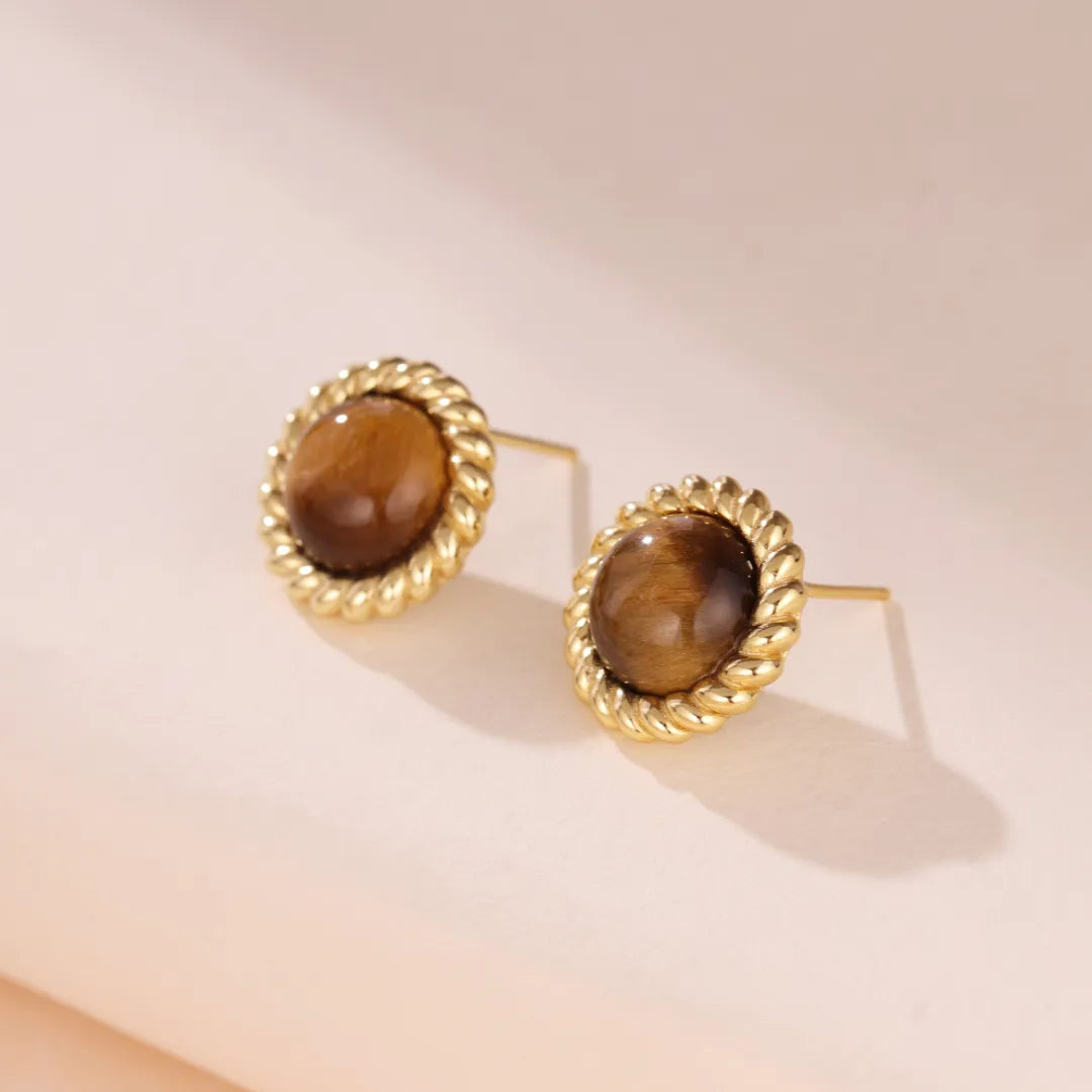 Earrings Tiger Eye "Small Sparkle" Gold Plated Silver