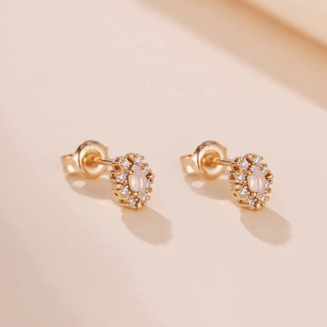 Opal Earrings "Celestial Purity" Gold-Plated Silver