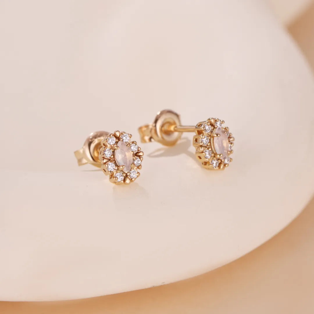 Opal Earrings "Celestial Purity" Gold-Plated Silver
