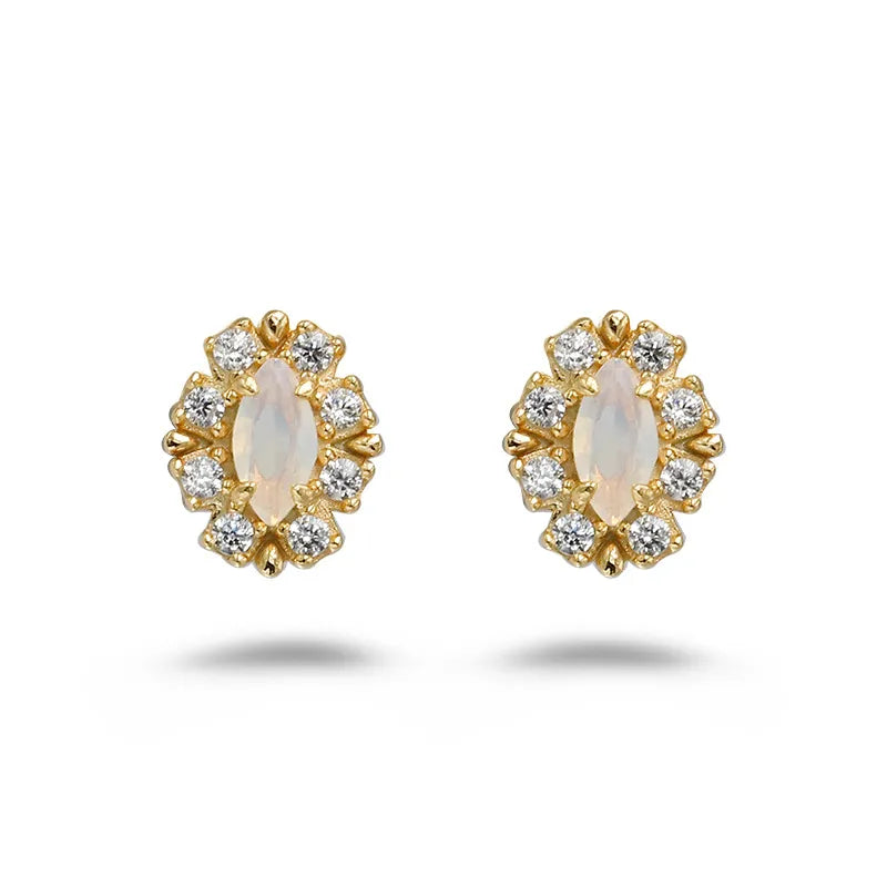 Opal Earrings "Celestial Purity" Gold-Plated Silver