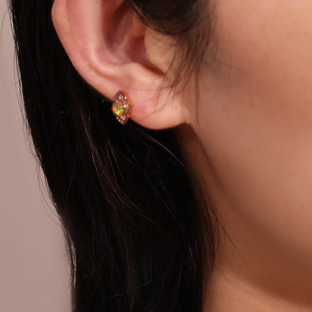 Opal Earrings "Purple Wonder" Gold-Plated Silver