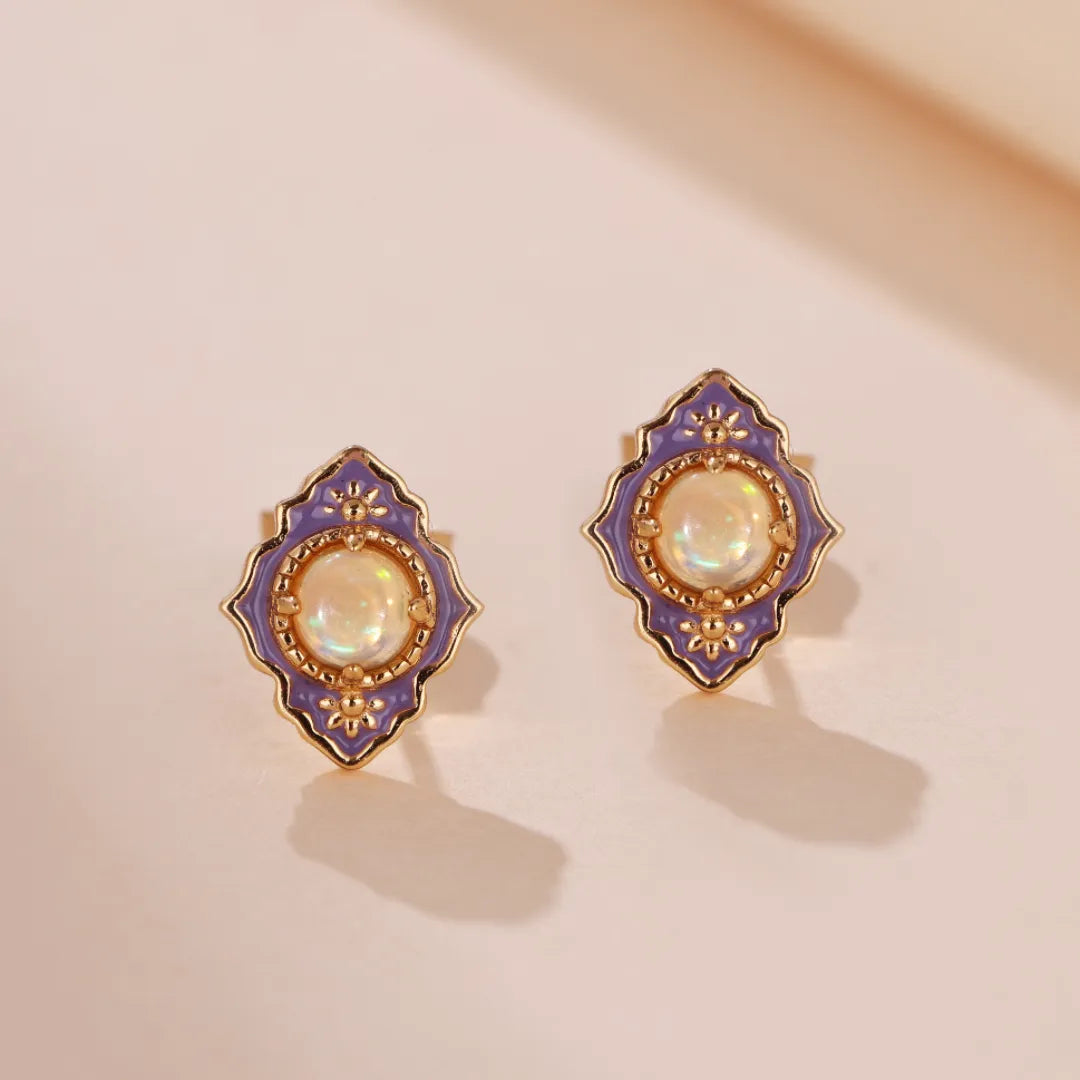 Opal Earrings "Purple Wonder" Gold-Plated Silver