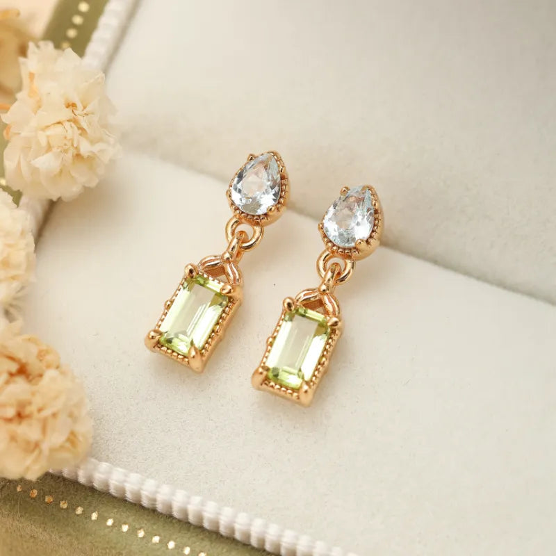 Peridot and Topaz Earrings "Geometric Refinement" Gold-Plated Silver