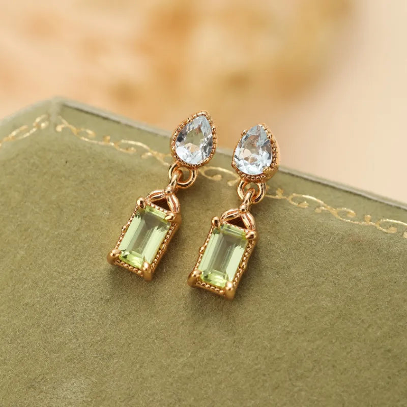 Peridot and Topaz Earrings "Geometric Refinement" Gold-Plated Silver