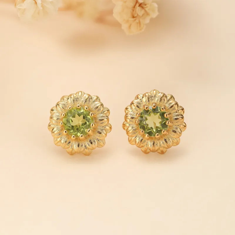 Peridot Earrings "Radiant Flower" Gold-Plated Silver