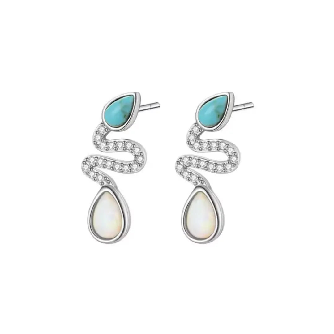 Turquoise and Opal Snake Earrings "Snake Charm" Silver