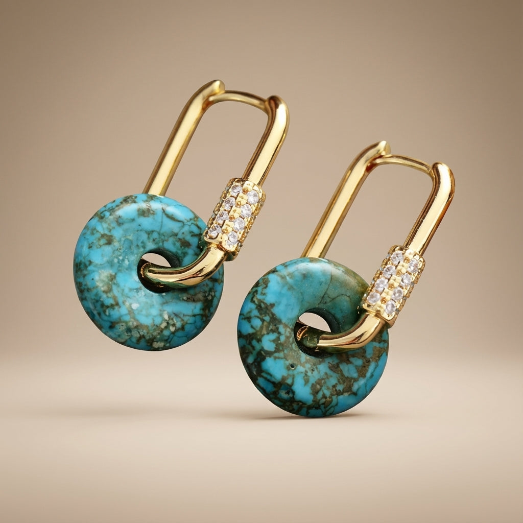 Boucles d'Oreilles Turquoise "Luxueuse" Argent Doré Or