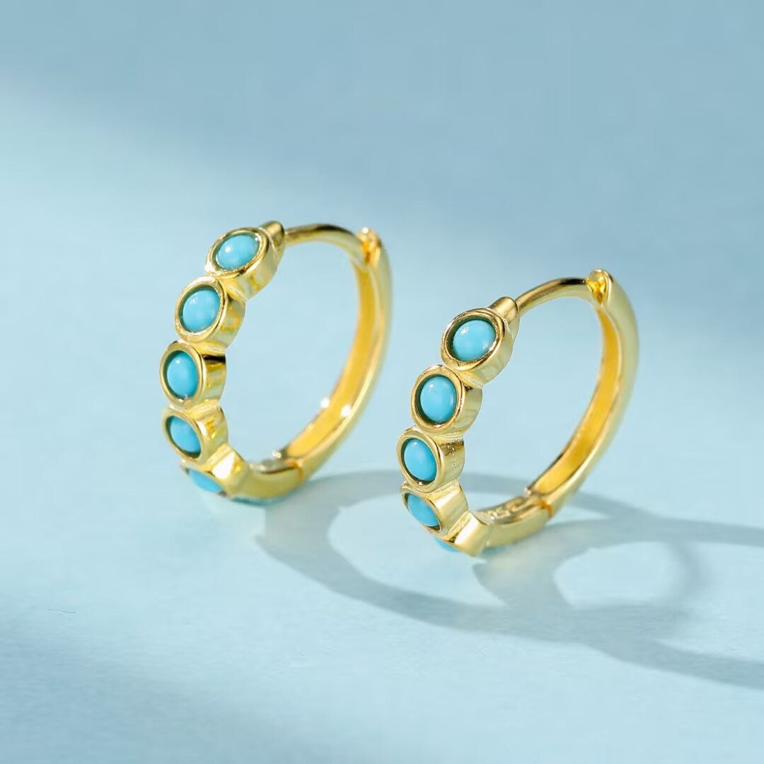 Boucles d’oreilles créoles dorées serties de turquoise, style bohème, bijou pour femme