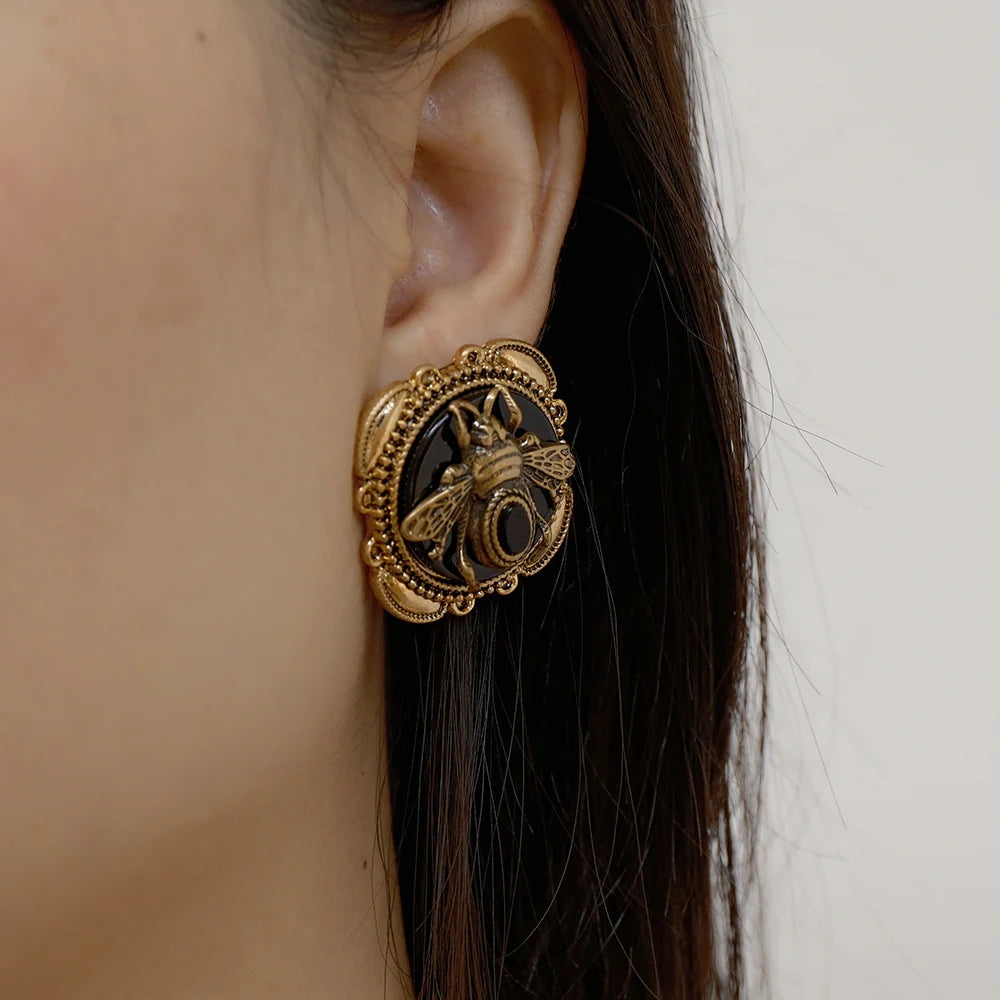 Boucles d'Oreilles Agate "Abeille Dorée"