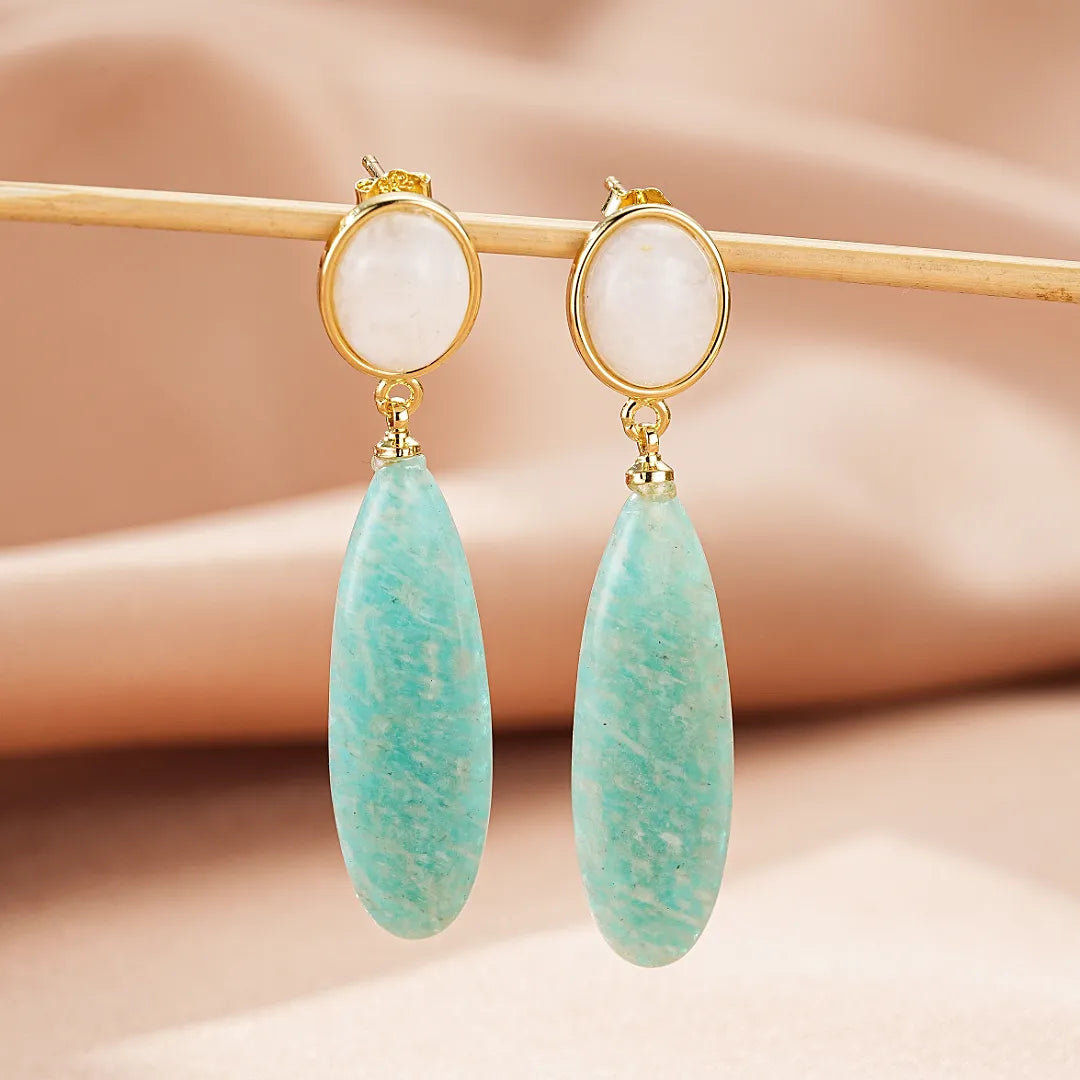 Boucles d'Oreilles Amazonite et Pierre de Lune "Élégance Lunaire"
