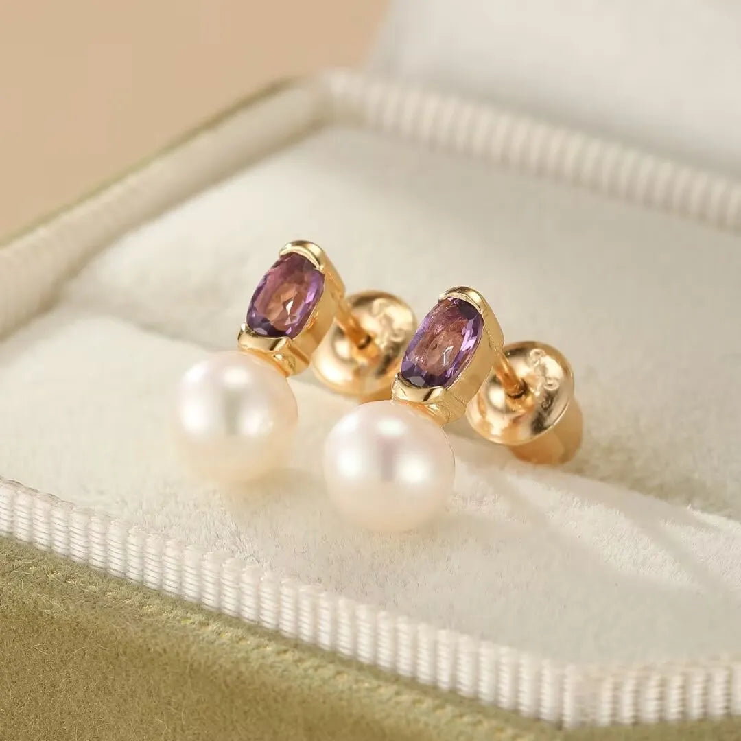 Amethyst and Pearl Earrings "Reflections of Elegance" Gold-Plated Silver