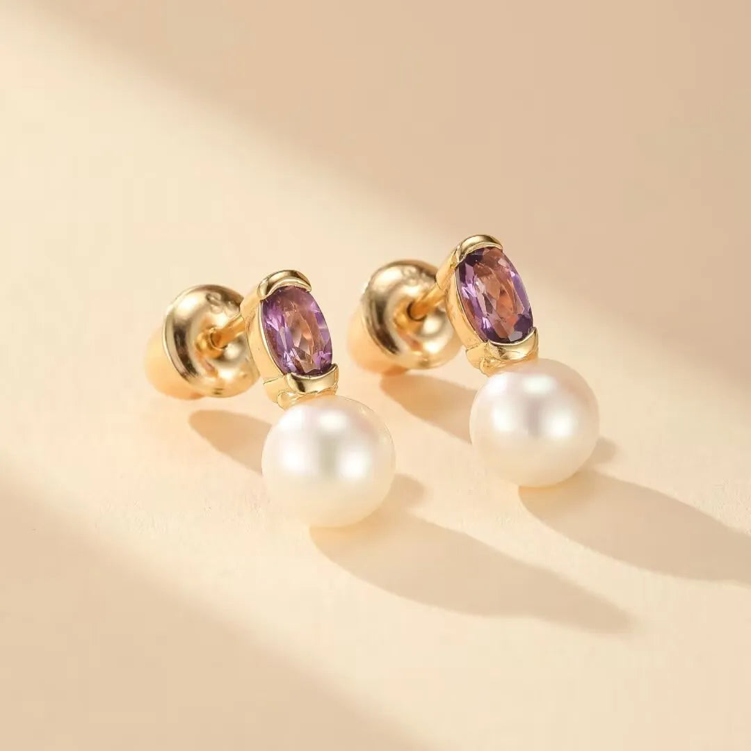 Amethyst and Pearl Earrings "Reflections of Elegance" Gold-Plated Silver