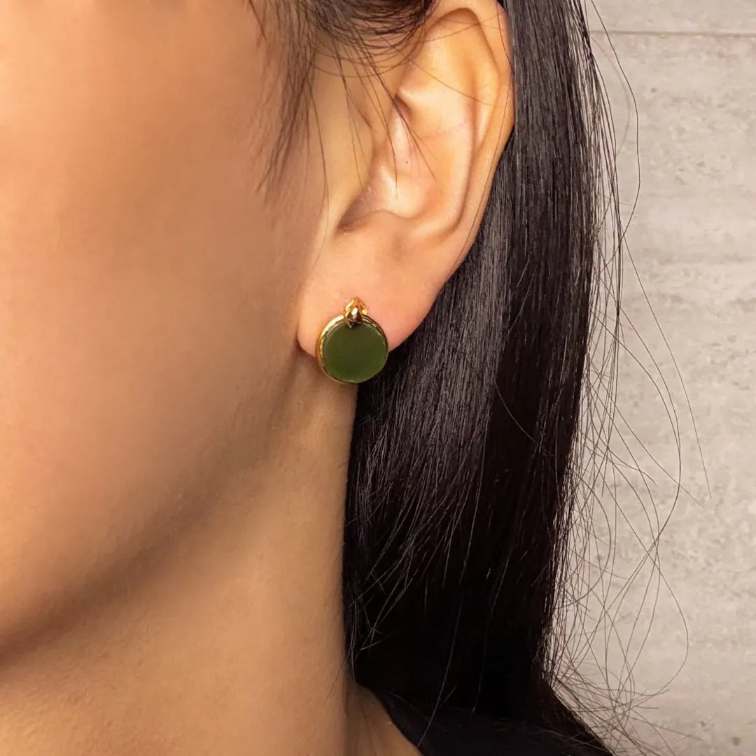 Jade Earrings "Deep Shine" Gold-Plated Silver