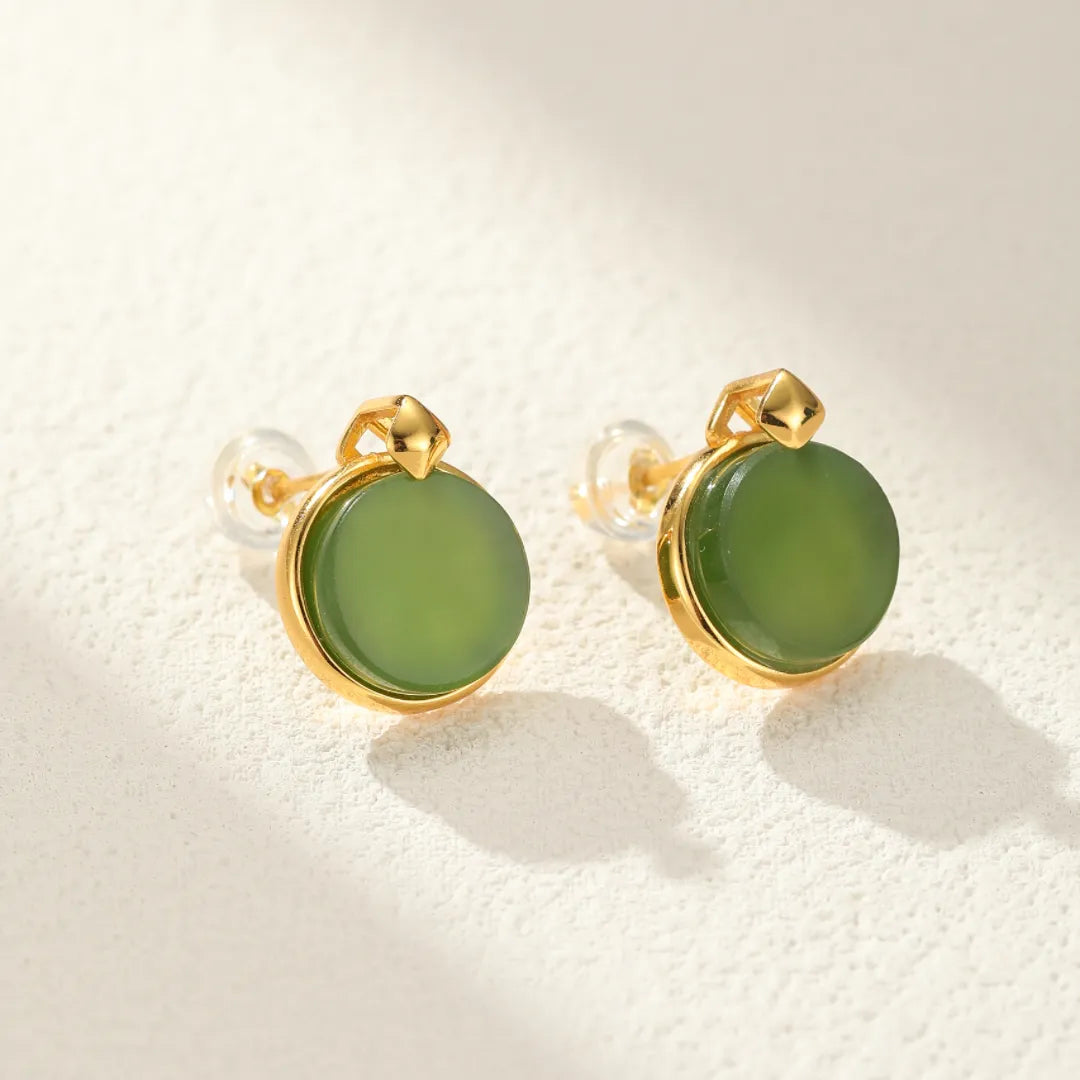 Jade Earrings "Deep Shine" Gold-Plated Silver