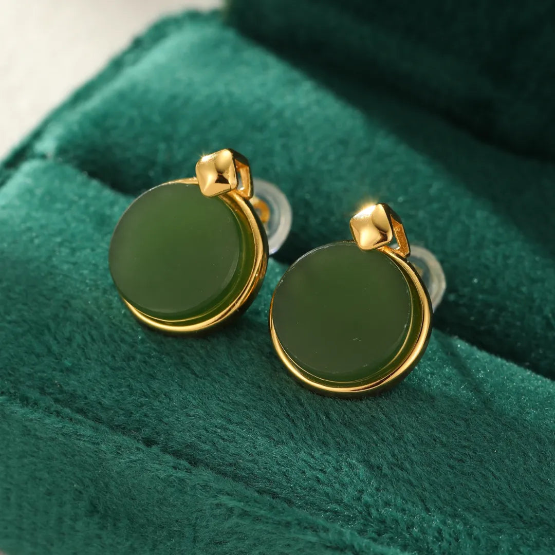 Jade Earrings "Deep Shine" Gold-Plated Silver