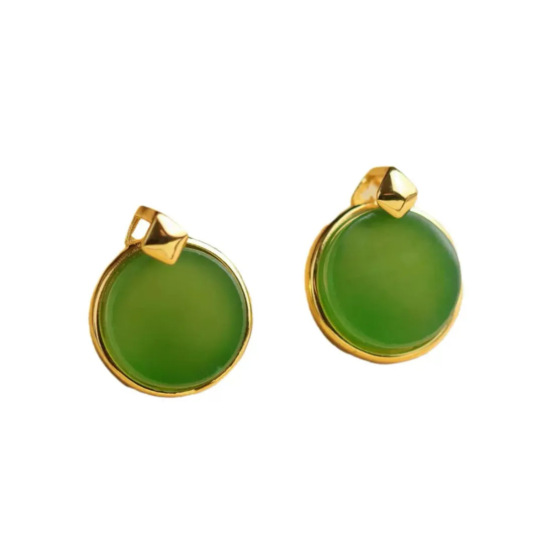 Jade Earrings "Deep Shine" Gold-Plated Silver