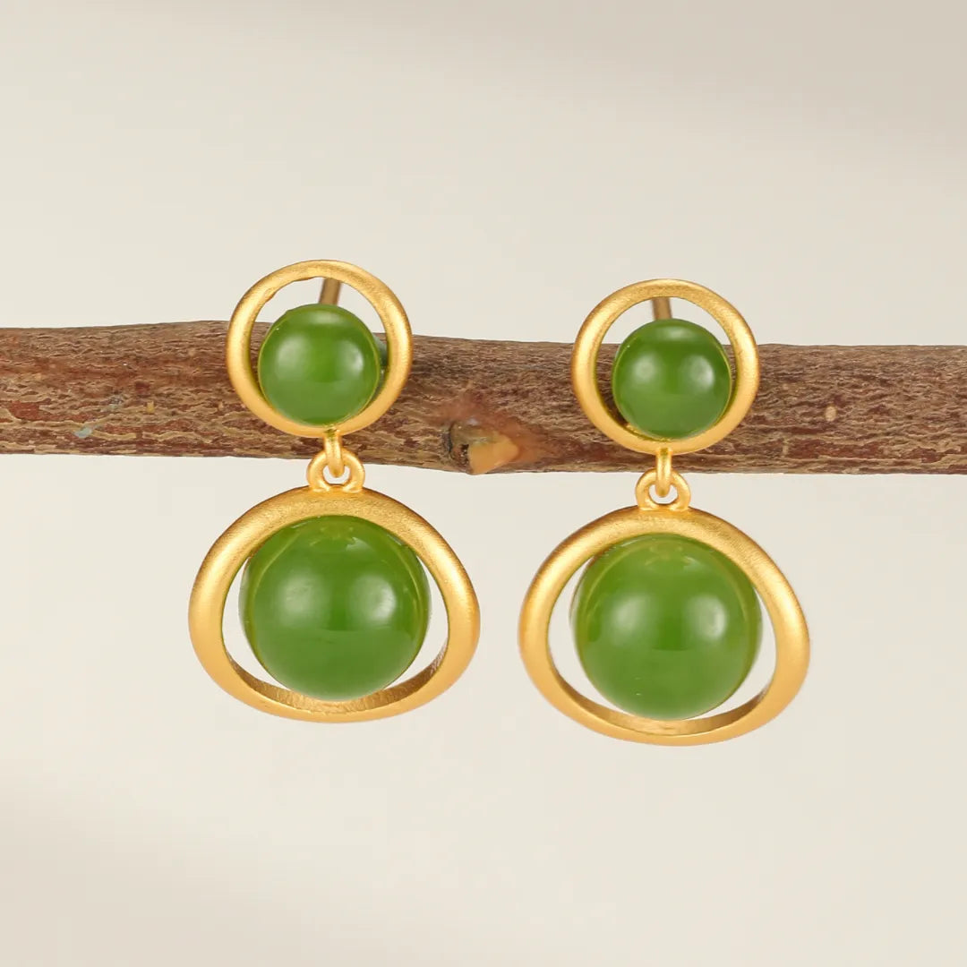 Jade Earrings “Solar Shine” Gold-Plated Silver
