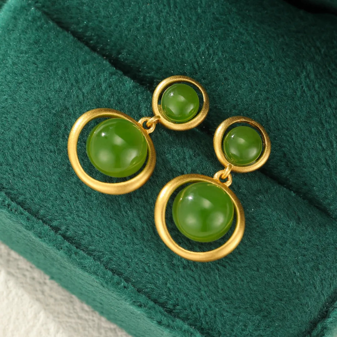 Jade Earrings “Solar Shine” Gold-Plated Silver
