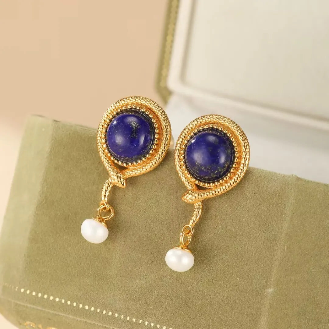 Schlangenohrringe Lapislazuli "Reine Weisheit" Vergoldetes Silber