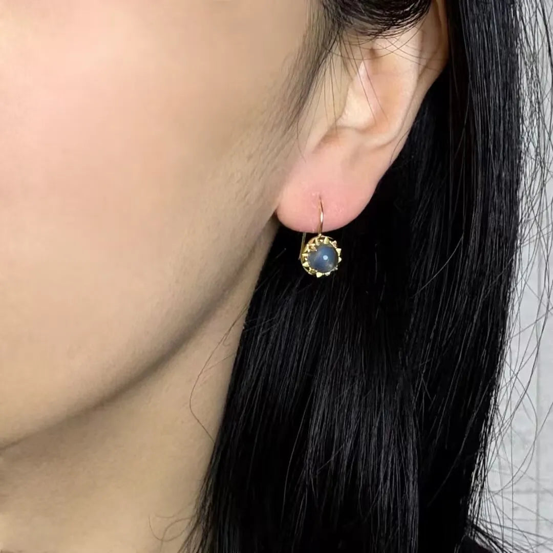 Boucles d'Oreilles Pierre de Lune "Beauté Nocturne" Argent Doré Or