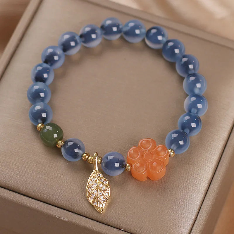 Agate Bracelet "Leaf Charm"