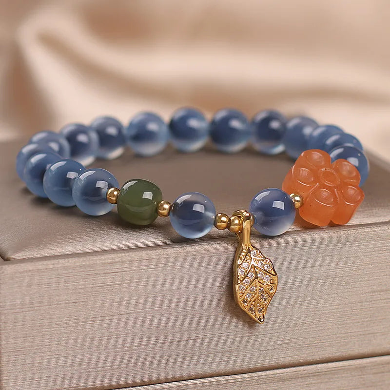 Agate Bracelet "Leaf Charm"