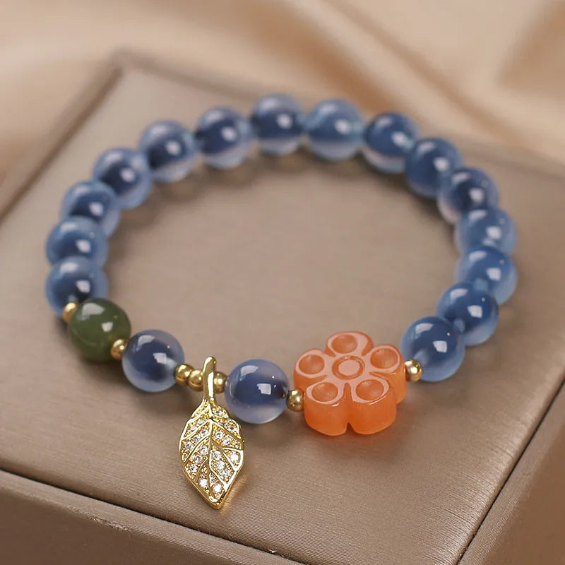 Agate Bracelet "Leaf Charm"