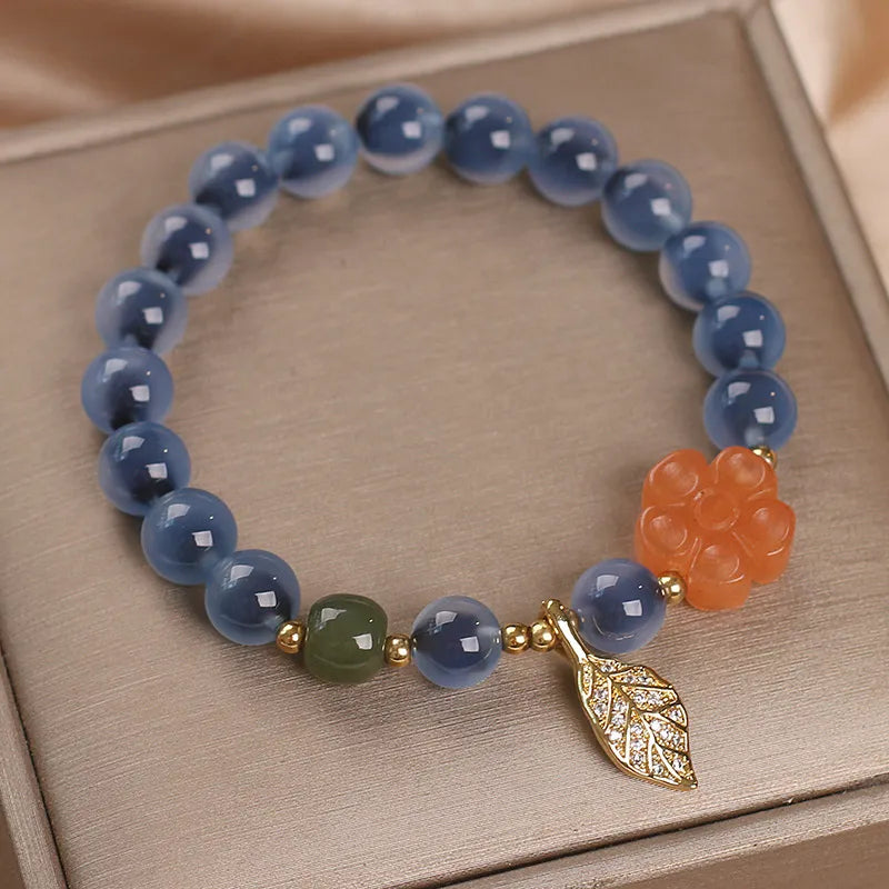 Agate Bracelet "Leaf Charm"
