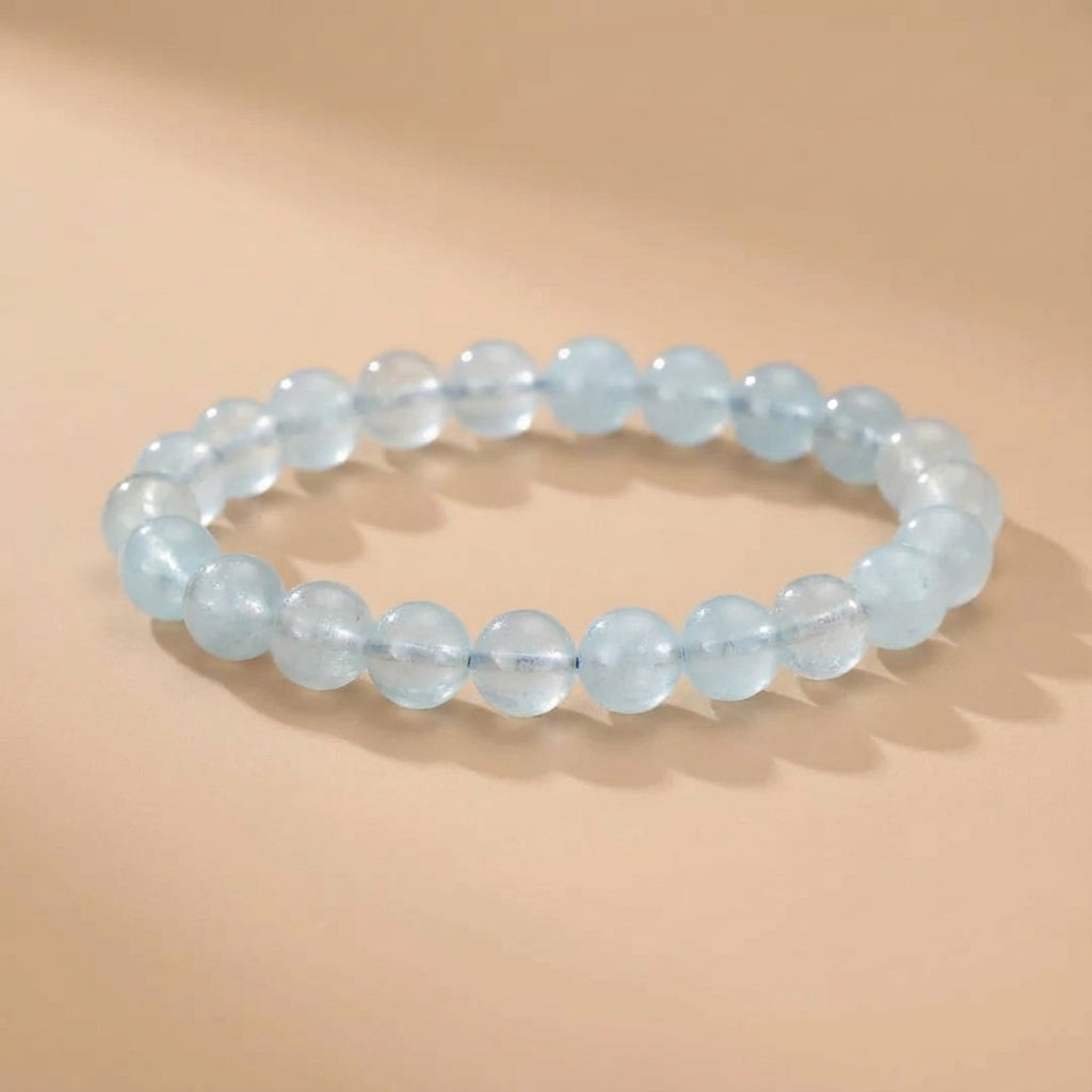 Bracelet en perles d'aigue-marine naturelles, couleur bleu clair, style "Brise Marine"