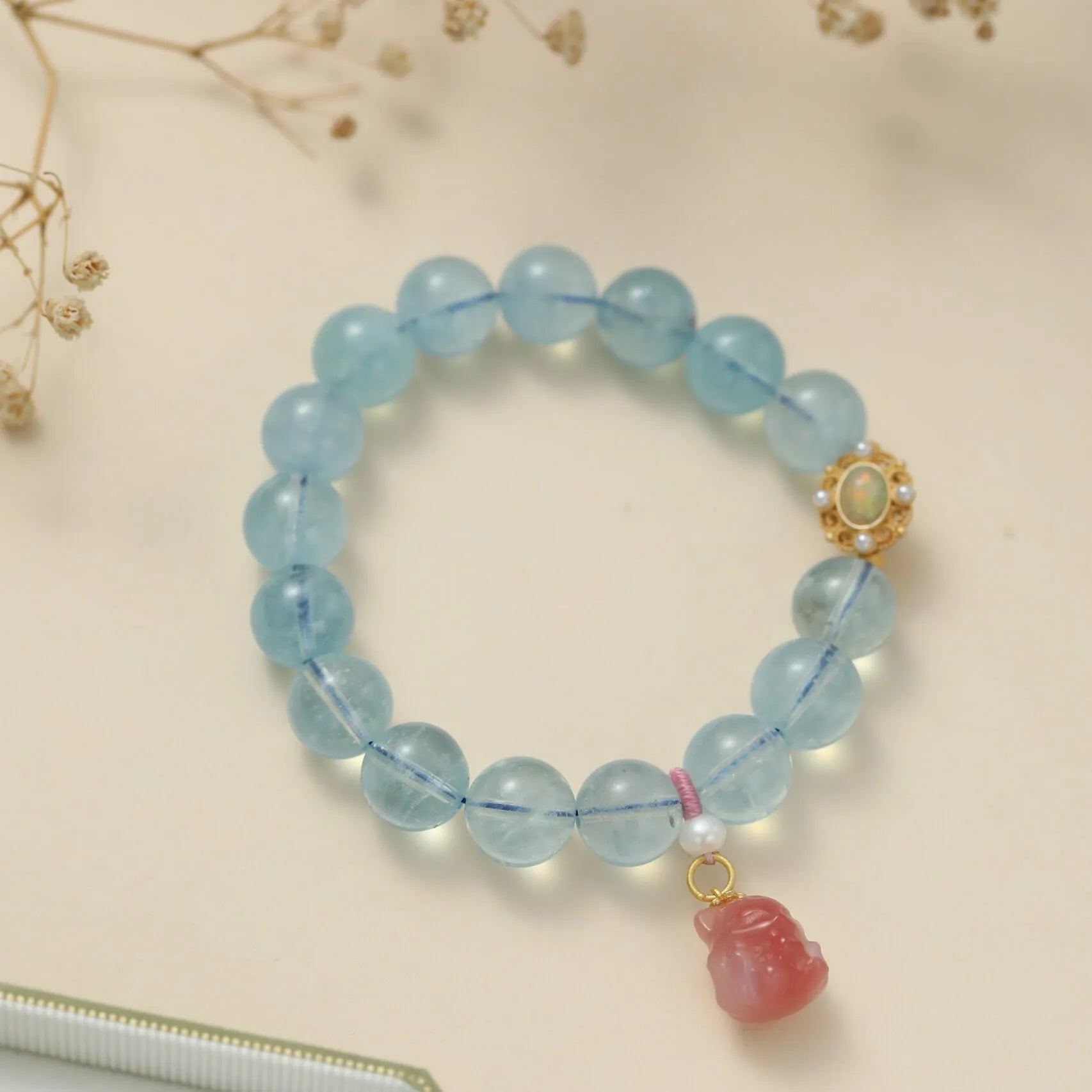 Aquamarine Bracelet "Charming Fox" Gold-Plated Silver