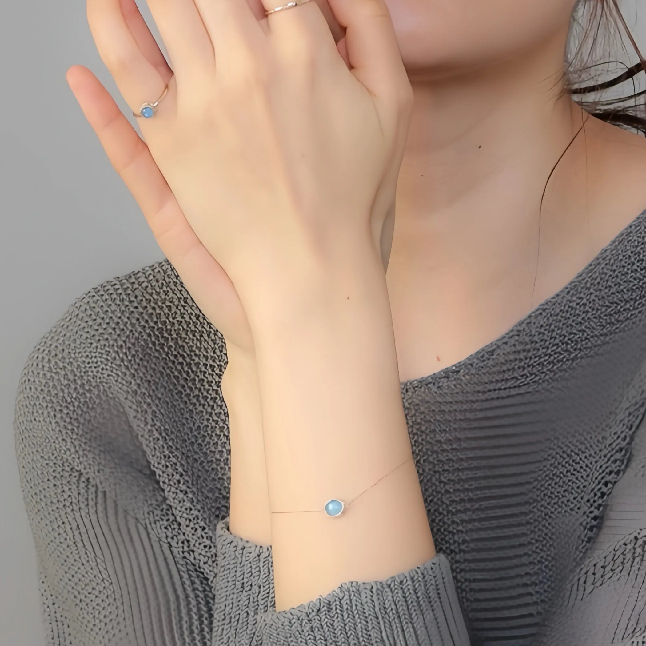 Aqua Marine or Labradorite "Marine Charm" Gold-Plated Silver
