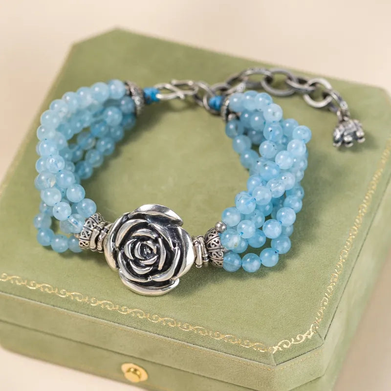 Aquamarine Bracelet "Flower of the Sky" Silver