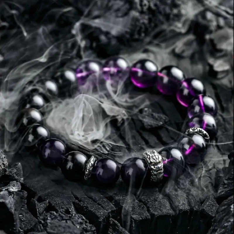 
Men's Bracelet Obsidian and Amethyst "Transformation Force" Silver
