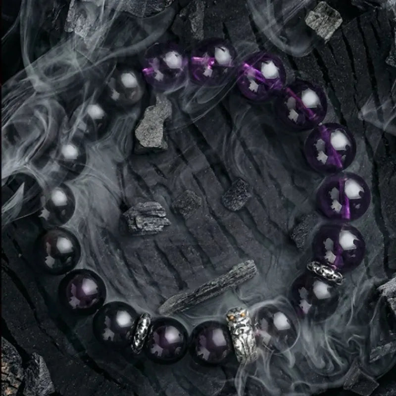 
Men's Bracelet Obsidian and Amethyst "Transformation Force" Silver