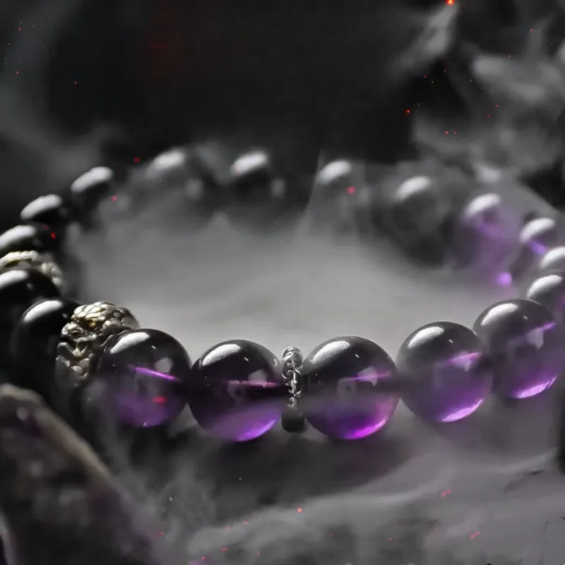 
Men's Bracelet Obsidian and Amethyst "Transformation Force" Silver