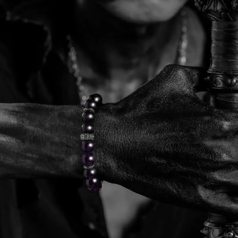 
Men's Bracelet Obsidian and Amethyst "Transformation Force" Silver