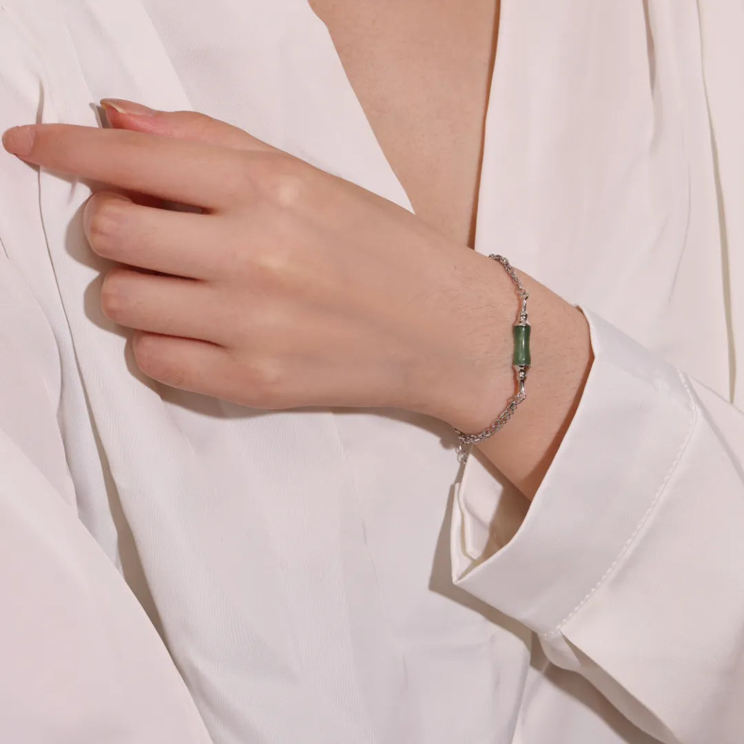 Aventurine Bamboo Bracelet "Green Harmony" Silver