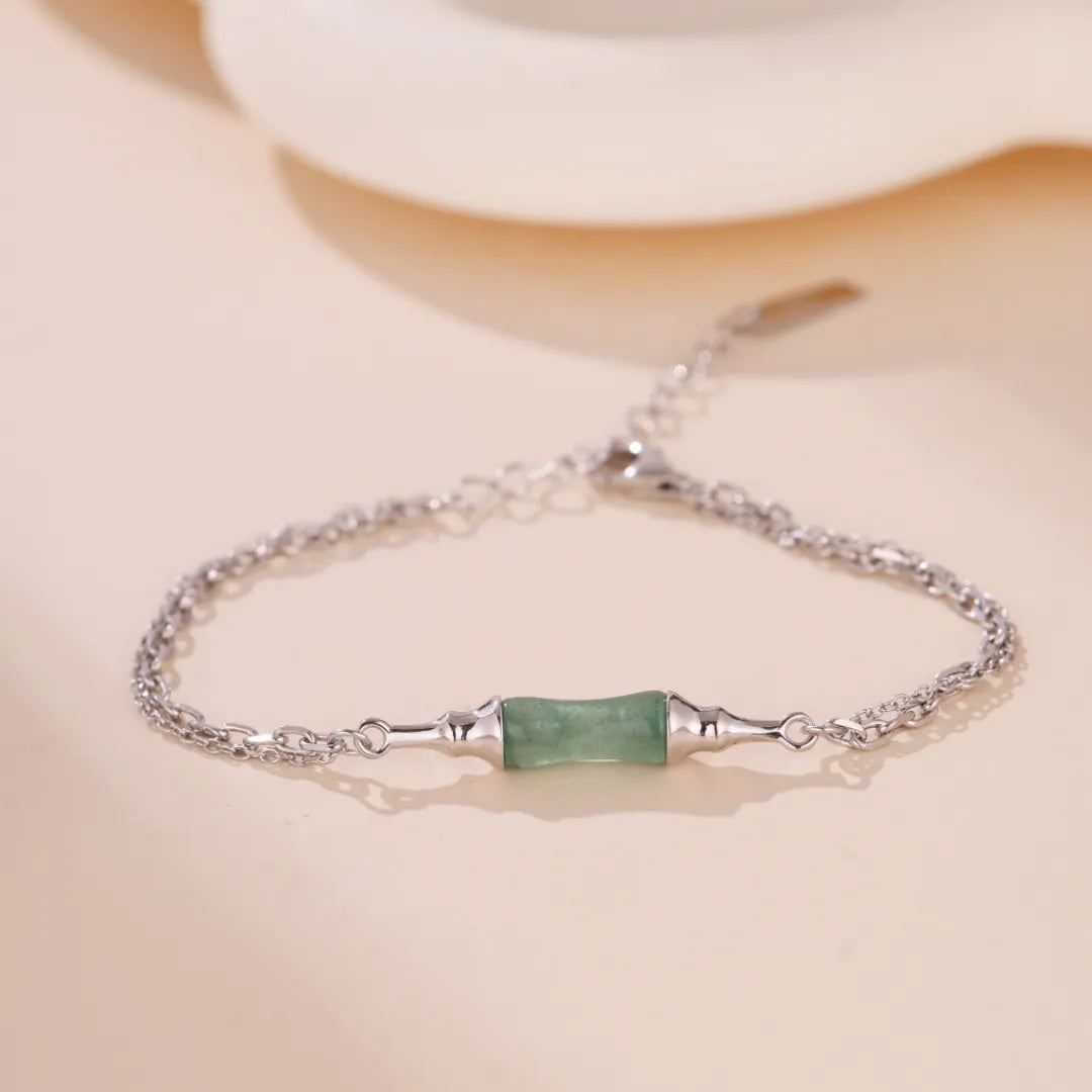 Aventurine Bamboo Bracelet "Green Harmony" Silver