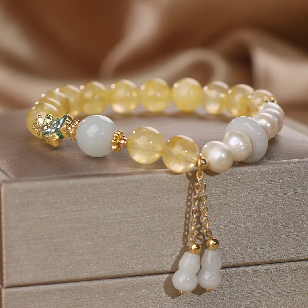 Citrine Bracelet Jade Pearl "Golden Fortune"