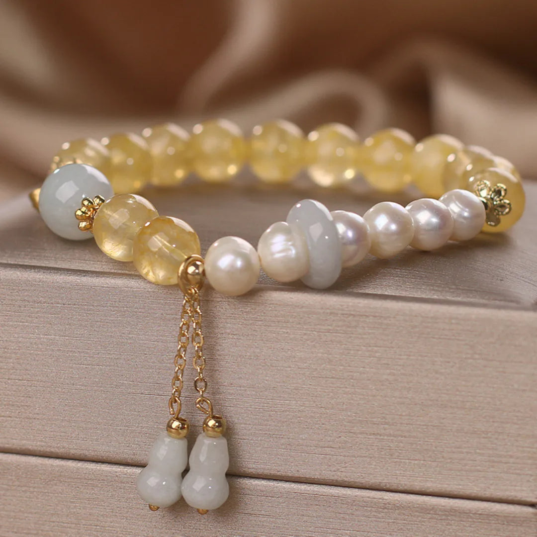 Citrine Bracelet Jade Pearl "Golden Fortune"
