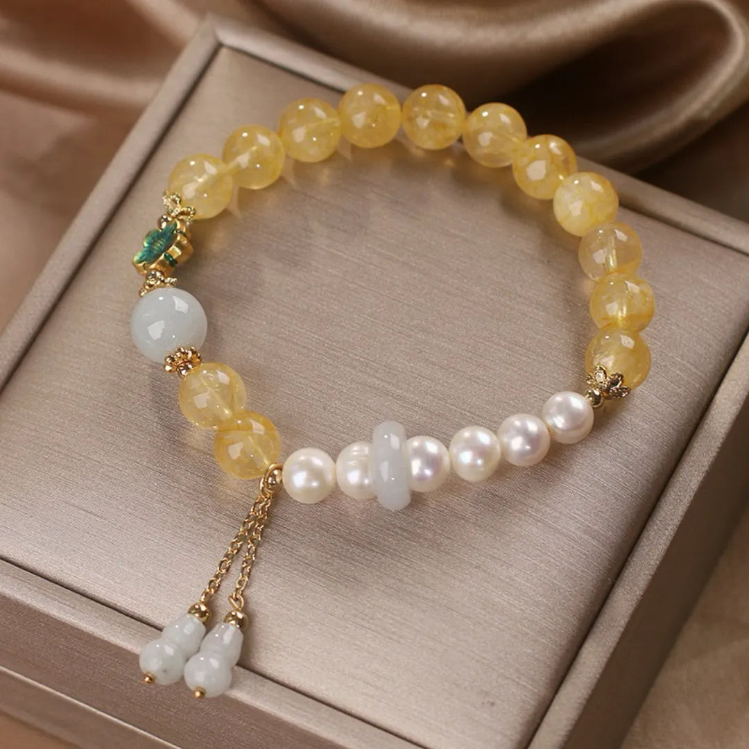 Citrine Bracelet Jade Pearl "Golden Fortune"