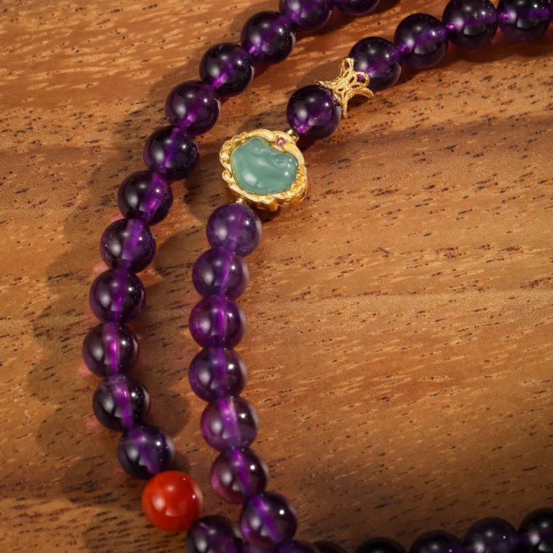 Amethyst Bracelet Necklace "Eternal Trio" Silver Plated Gold