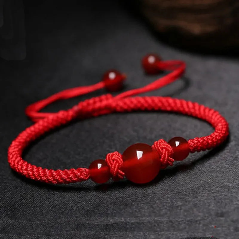 Couple Bracelet Red Thread Agate and Obsidian "Thread of Eternity"