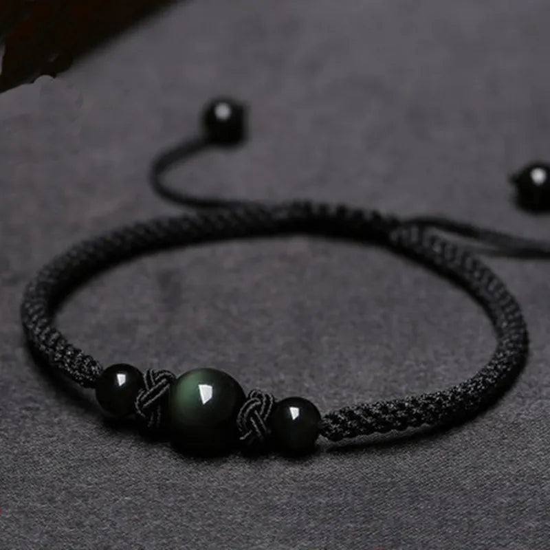 Couple Bracelet Red Thread Agate and Obsidian "Thread of Eternity"